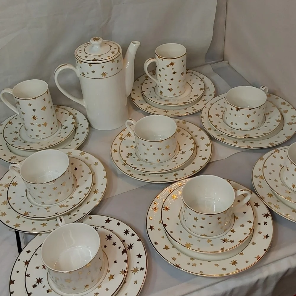 GALAXY FINE PORCELAIN CHINA BY SAKURA 14 KARAT TEA SET FOR 8 - Picture 9 of 11